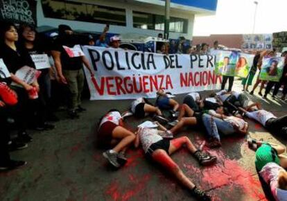 Manifestación contra la Policía peruana este sábado.