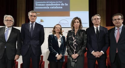 Josep Sánchez Llibre, Gonzalo Sánchez, Nadia Calviño, Àngels Chacón, Javier Faus y Ignacio Marull.