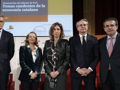 Josep Sánchez Llibre, Gonzalo Sánchez, Nadia Calviño, Àngels Chacón, Javier Faus y Ignacio Marull.