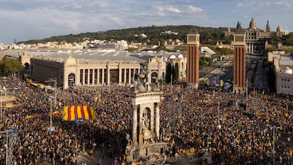 Manifestación en la Plaza de España para la Diada del 11 de septiembre de 2023.