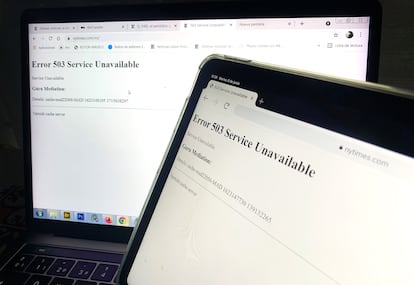 Página de 'The New York Times' sin servicio, este martes.