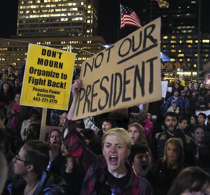 Manifestación en contra de Donald Trump en Baltimore, el 11 de noviembre de 2016.