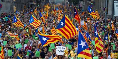 Banderas independentistas en la celebración de la Diada el 11 de septiembre de 2012 en Barcelona.