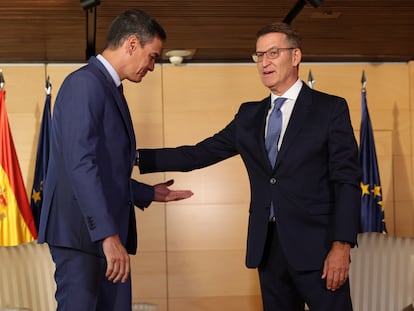 Pedro Sánchez y Alberto Núñez Feijóo, en su reunión en el Congreso.