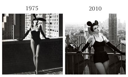 Mario Testino demuestra que Liz Lemon tambin puede ser ultrasexy, retratando a Tina Fey para el nmero de marzo de 2010 de Vogue EE UU con un aire a la conejita Elsa Peretti, y fotografiada por el gran Helmut Newton, en 1975.