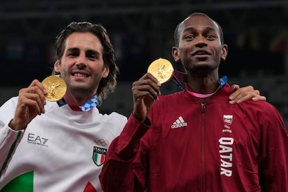 El italiano Gianmarco Tamberi y el catarí Mutaz Barshim compartieron el oro en salto de altura.