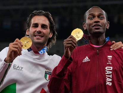 El italiano Gianmarco Tamberi y el catarí Mutaz Barshim compartieron el oro en salto de altura.