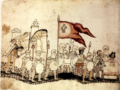 Hernán Cortés llega a México precedido por la Malinche en un documento del siglo XVI.