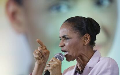 Marina Silva discursa em S&atilde;o Paulo, no dia 24.