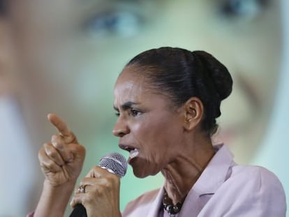 Marina Silva discursa em S&atilde;o Paulo, no dia 24.