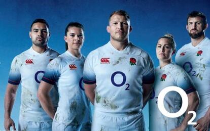 Patrocinio de la marca O2 del equipo de rugby inglés.