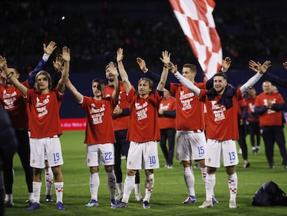 La selección de Croacia festejando la clasificación para la Eurocopa 2024.