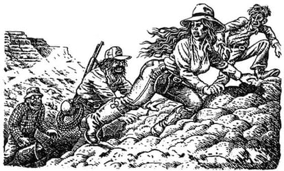 Ilustración de Robert Crumb en 'La banda de la tenaza, de Edward Abbey