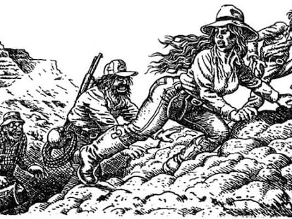 Ilustración de Robert Crumb en 'La banda de la tenaza, de Edward Abbey