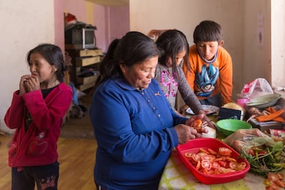 La madre de Mónica, Magaly, desaparece por épocas por su dependencia de alcohol, pero últimamente vive con sus hijas y apoya en lo que puede en las tareas de la casa. 