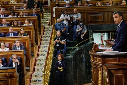 Pedro Sánchez, este martes durante su primera intervención en el debate del estado de la nación. 