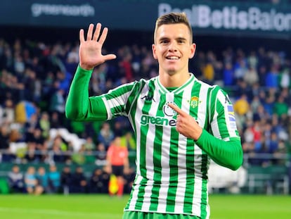 Lo Celso celebra un gol con el Betis. 