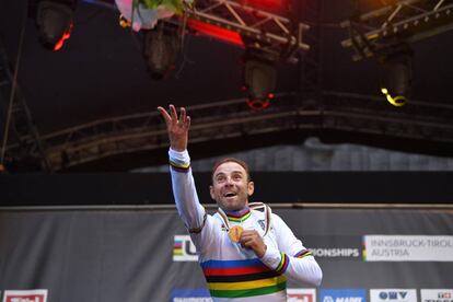 Valverde, en el podio de Innsbruck.