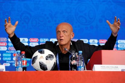 Pierluigi Collina, durante una rueda de prensa en el Mundial de Rusia.