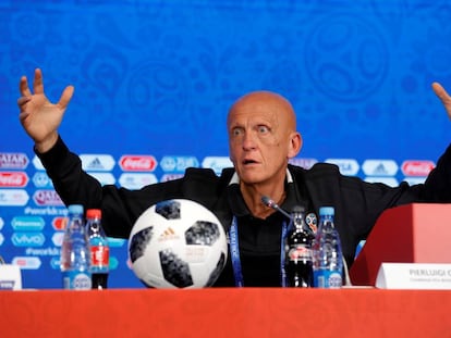 Pierluigi Collina, durante una rueda de prensa en el Mundial de Rusia.