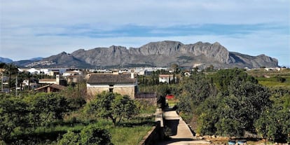 Vista de L'Hort de L'Alé, con la Sierra de Segària al fondo.