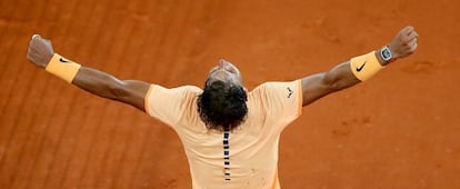 Nadal celebra su victoria ante Sousa.