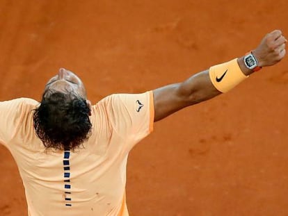 Nadal celebra su victoria ante Sousa.