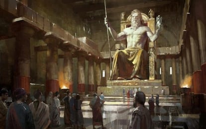 Reconstrucción del Zeus de Fidias en el templo del dios en Olimpia.