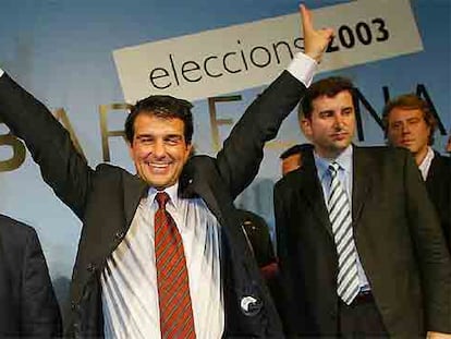 Joan Laporta, el día de su victoria electoral en 2003.