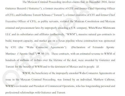 Documentos del caso de petición de "descubrimiento" a la corte federal en Estados Unidos en el distrito occidental de Texas.