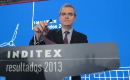 Pablo Isla, presidente de Inditex, en la presentaci&oacute;n de resultados de 2013.