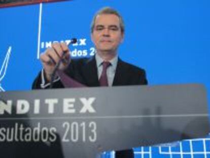 Pablo Isla, presidente de Inditex, en la presentaci&oacute;n de resultados de 2013.