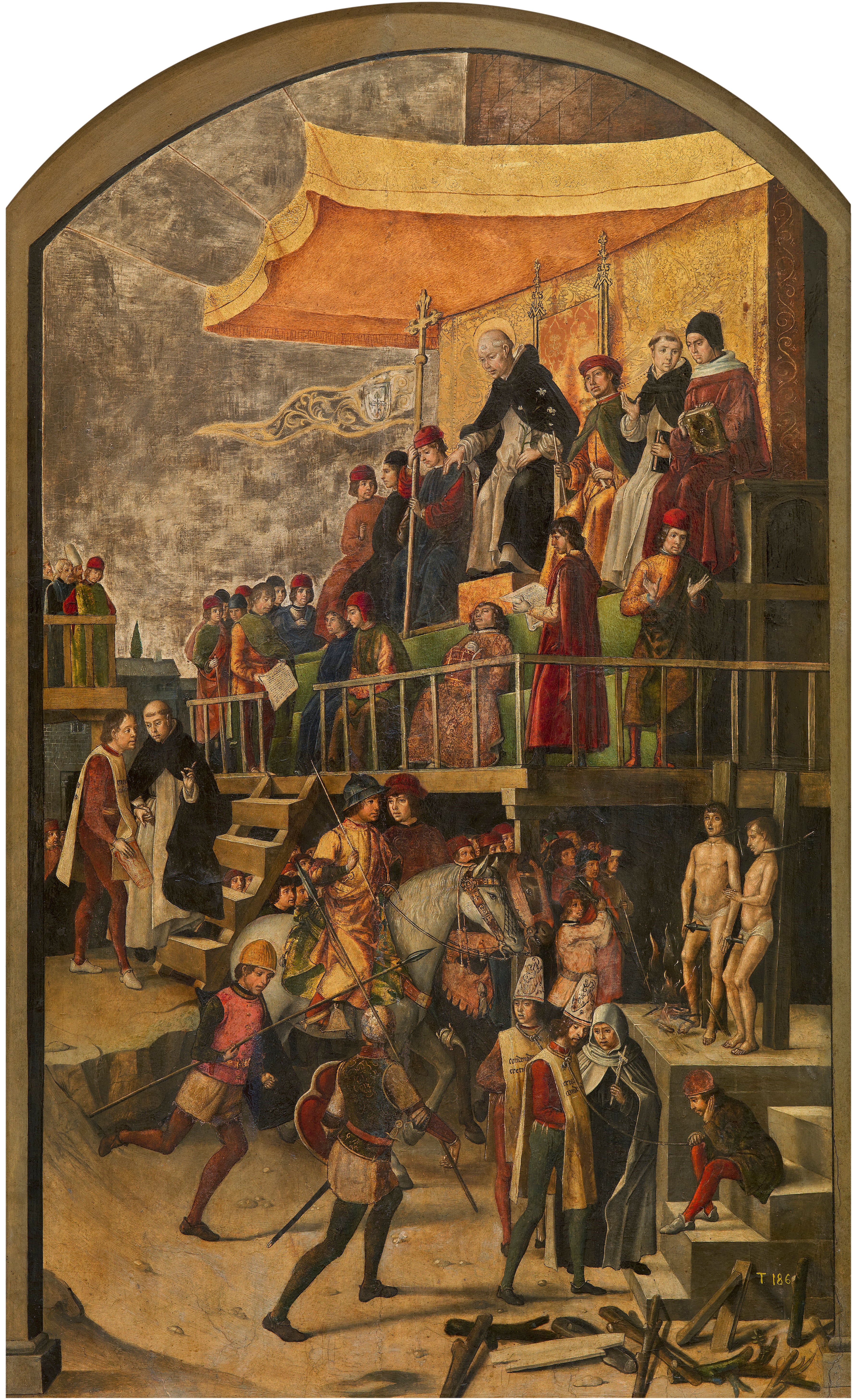 'Auto de fe', presidido por Santo Domingo de Guzmán Pedro Berruguete Óleo sobre tabla, 154 x 92 cm h. 1491-99 Madrid, Museo Nacional del Prado, P-618.