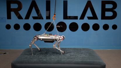 Una muestra de Raibo, un nuevo sistema de robot cuadrúpedo capaz de atravesar terrenos irregulares.