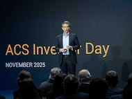 El consejero delegado de ACS, Juan Santamaría, durante la presentación de la estrategia del grupo esta mañana en Madrid.