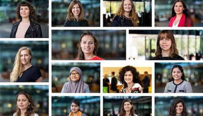 Imágenes de mujeres de la Universidad Técnica de Eindhoven, publicadas por la institución al anunciar su política de contratación.