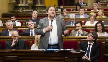 Oriol Junqueras, en una intervenci&oacute;n en el Parlament.