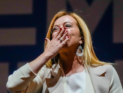 La líder de Hermanos de Italia, Giorgia Meloni, durante el cierre de campaña el viernes en Roma.