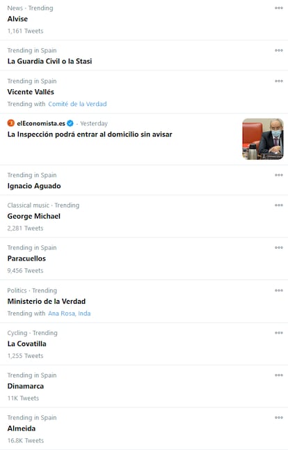 Página de tendencias en Twitter España.