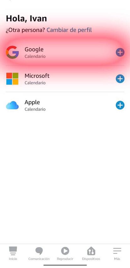 Selección calendario Alexa