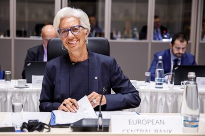 La presidenta del BCE, Christine Lagarde, en una reunión en Praga este mes.