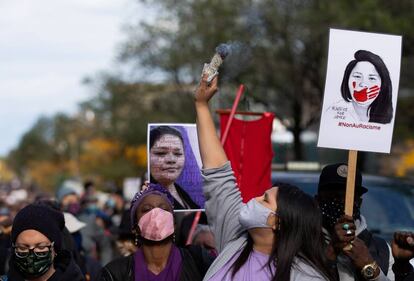 Manifestación en Montreal en protesta por la muerte de Joyce Echaquan, el pasado día 3. 