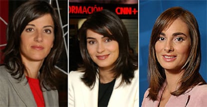 De izquierda a derecha, las conductoras de CNN+ de lunes a viernes: Mónica Sanz (mañana), Marta Fernández (tarde) y Marta Reyero (noche).