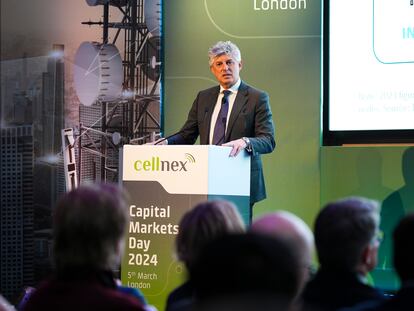 Marco Patuano, CEO de Cellnex, en el Capital Markets Day, que el grupo celebra en Londres este martes.