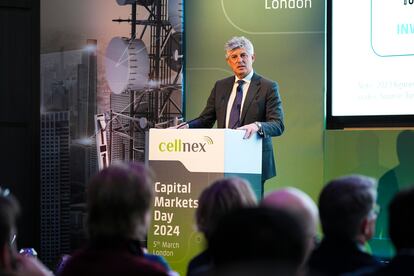 Marco Patuano, CEO de Cellnex, en el Capital Markets Day, que el grupo celebra en Londres este martes.