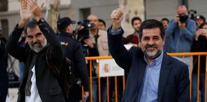 Jordi Cuixart y Jordi Sànchez en la Audiencia Nacional.