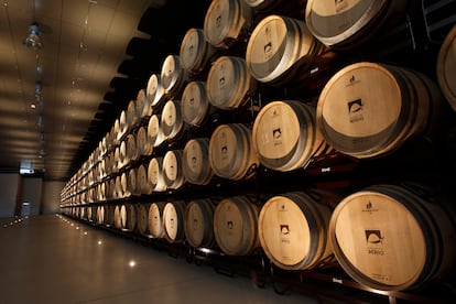 Barricas en la bodega de Marqués del Atrio.