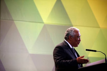 El primer ministro portugués, Antonio Costa, durante una charla sobre banca en Lisboa.