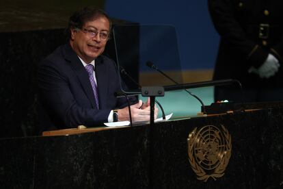 Gustavo Petro durante su intervención en la Asamblea General de las Naciones Unidas, en Nueva York.