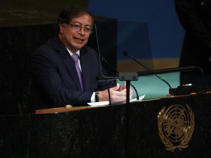 Gustavo Petro durante su intervención en la Asamblea General de las Naciones Unidas, en Nueva York.